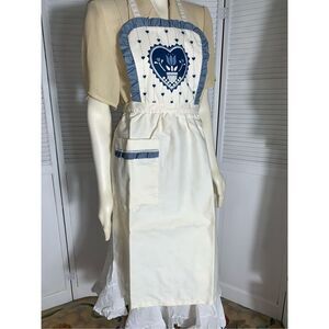 NWOT Vintage Full Apron Blue Country Kitchen Blue Hearts Adult Size